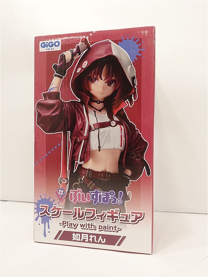 Boxed anime scale figure featuring a girl in a red hoodie and helmet, with 'Play with paint' text and GIGO Prize logo on the front.