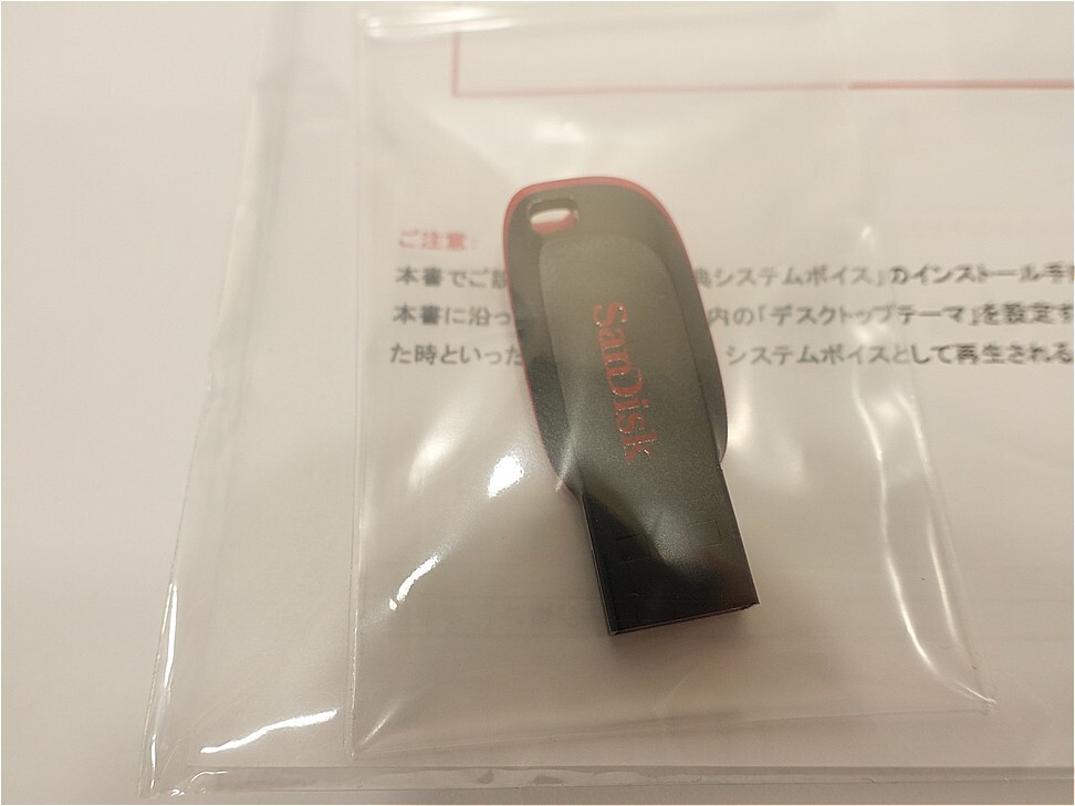 SanDisk USB flash drive in a clear resealable bag on a white surface with red logo facing up.